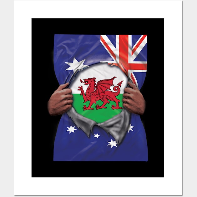 Wales Flag Australian Flag Ripped - Gift for Welsh From Wales Wall Art by Country Flags